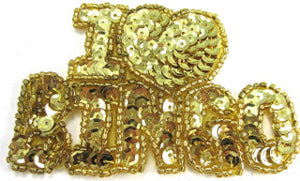 I Love Bingo w/ Gold Sequins and Beads 2" x 3.5"
