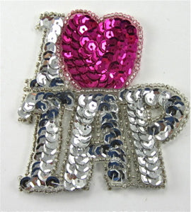 I Love Tap Silver Sequins with Beads Large 3"X 2.5"