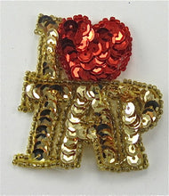 Load image into Gallery viewer, &quot;I Love Tap&quot; Gold and Red Sequins and Beads 3&quot; x 3&quot;