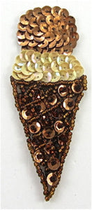 Ice Cream Cone Small with Brown Bronze Tan Sequins 3.5" x 1.5"