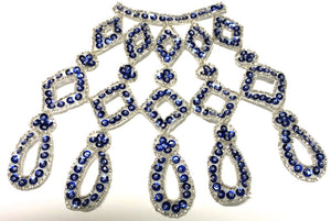 Designer Neckline with Royal Blue Sequins Silver Beads 7" x 8"