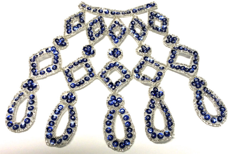 Designer Neckline with Royal Blue Sequins Silver Beads 7
