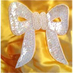 Bow with Iridescent Sequins and Beads 4.5" x 4.5"