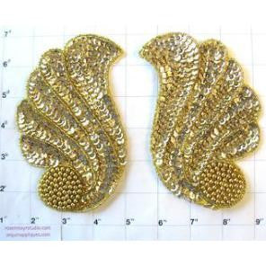 Designer Motif Wave Pair with Gold Sequins and Beads 6" x 4"