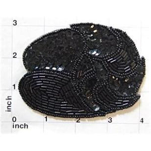 Designer Motif leaf shaped with Black Sequins and Beads 3" x 4"