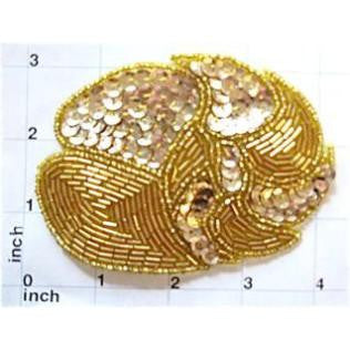 Designer Motif with Leaf Pattern Gold Sequins and Beads 3" x 4"