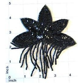 Epaulet Black Sequins and Beads 5" x 4.5"