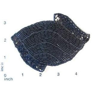 Designer Motif Wavy Pattern Black Sequins and Beads 3" x 4.5"