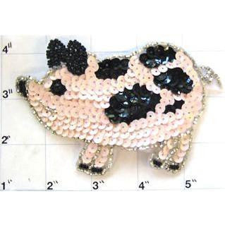 Pig with Pink and Black Sequins and Beads 3" x 5.5" and 10" x 6"