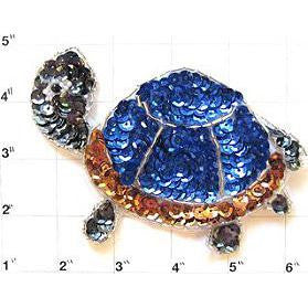 Choice of Color: Turtle with Silver, Black and White Beads 5" x 3" - Royal Blue, Bronze and Black Sequins or Gold, Bronze and Black Sequins