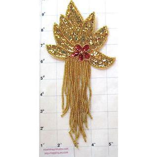 Epaulet Gold with Red Center Sequin and Beads 8.5" x 4"