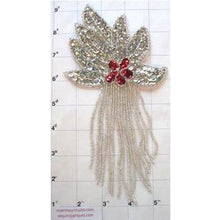 Load image into Gallery viewer, Epaulet Silver with Red Center Sequin and Beads 8.5&quot; x 4&quot;
