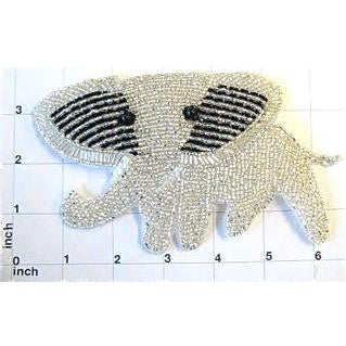 Elephant with Silver and Black Beads 6.5" x 4"