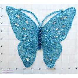 Butterfly with Turquoise Sequin and Beads and Rhinestone Eyes 10.5" X 9"