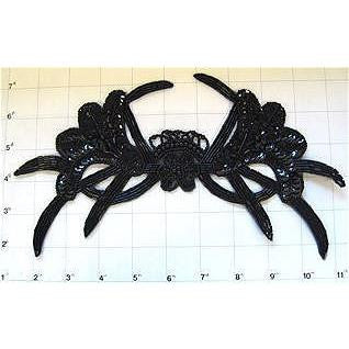 Designer Motif Flower with Lily Shape Black Sequins and Beads 10" x 6"
