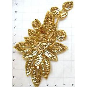 3D Flower Appliqué with Gold Sequins and Beads 11.5" x 6"