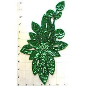 Flower with Green Sequins and Beads 11" x 6"