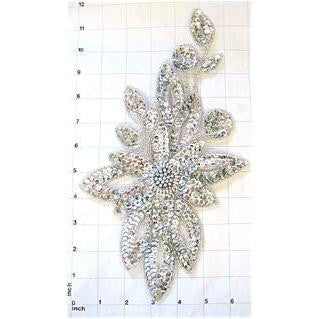 3D Flower Appliqué with Silver Sequins and Beads 11.5" x 6"