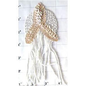 Epaulet with Beige Sequins and White Beads 6.5" x 3"