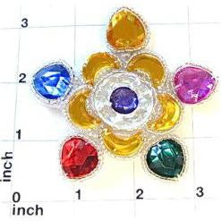 Designer Motif Jewel with Multi-Colored Costume Gems Purple Center 3"