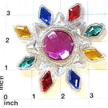 Load image into Gallery viewer, Designer Motif Gem with Multi-colored Stones Pink Center 3.5&quot; X 3.5&quot;