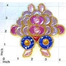 Load image into Gallery viewer, Designer Motif Jewel with Pink Orchid Gold Blue Stones Gold Trim 3.25&quot; x 4&quot;