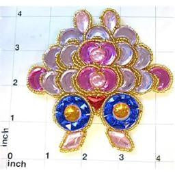 Designer Motif Jewel with Pink Orchid Gold Blue Stones Gold Trim 3.25" x 4"