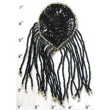 Load image into Gallery viewer, Epualet Black Beads and Fringe with silver Beaded Trim 6&quot; x 4&quot;
