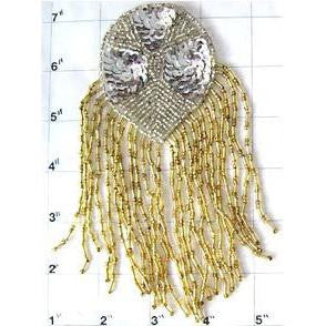 Epaulet with Silver and Gold Sequins and Beads 6" x 4"