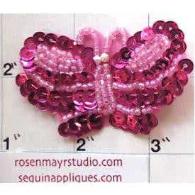 Butterfly with Fuchsia Sequins and Beads 2.5" x 1.5"