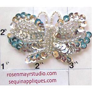 Butterfly with Silver Sequins and Beads 2.5" X 1.5"
