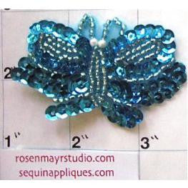 Butterfly with Turquoise Sequins and Beads 2.5" x 1.5"
