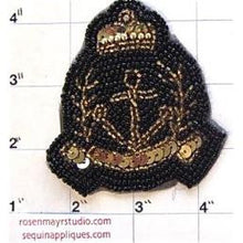 Load image into Gallery viewer, Crest with Anchor, Black and Gold Sequin and Beads 3&quot; x 3&quot;