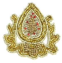 Load image into Gallery viewer, 10 PACK Crest with Gold Beads 3&quot; x 2&quot; - Sequinappliques.com