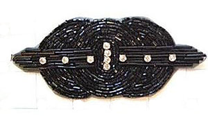 Designer Motif Tri-Circle with Black Beads and Rhinestones 5.25" x 2.25"