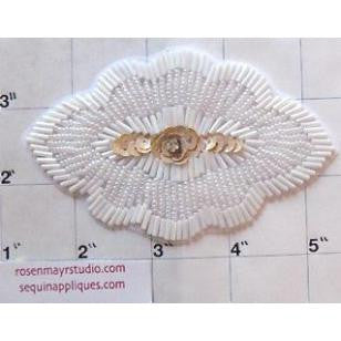 Motif White Beads with Rhinestone and Beige Center 2.5