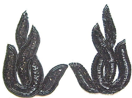 Leaf Black Sequins and Beaded Twist Pair 6" x 4"