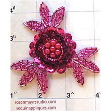 Load image into Gallery viewer, FLower Fuchsia Sequins Beads and Pearls 3&quot;
