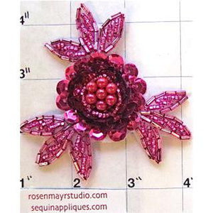 FLower Fuchsia Sequins Beads and Pearls 3"