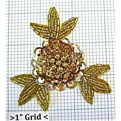Flower Appliqué with Gold Sequins and Beads 3"
