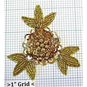 Flower with Gold Sequins and Beads 3"