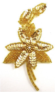 Flower Single with Gold Sequins and Beads and Rhinestones 6