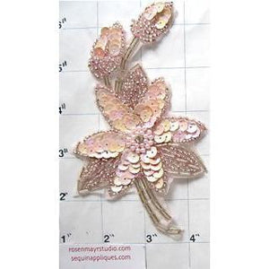 Flower Single Pink Sequins and Beads 6" x 3.5"