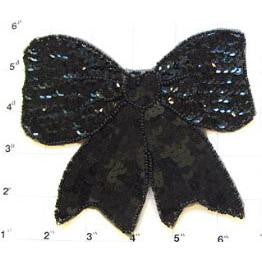Bow with Black Sequins and Beads 4.75”x 5.50”