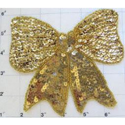 Bow with Gold Sequins and Beads 4.75” x 5.50”