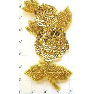 Flower with Gold Sequins and Beads 7" x 4"