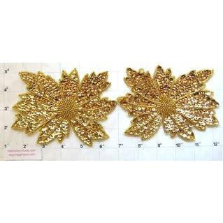 Flower Pair with Gold Sequins and Beads 4" x 5"
