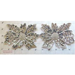 Flower Pair with Silver Sequins and Beads 4" x 5"
