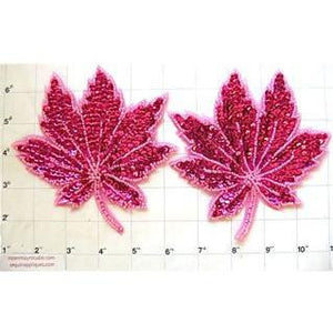 Leaf Pair with Fuchsia Sequins and Beads 5"