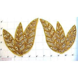 Leaf Pair with Gold Sequins and Beads 6" x 5"